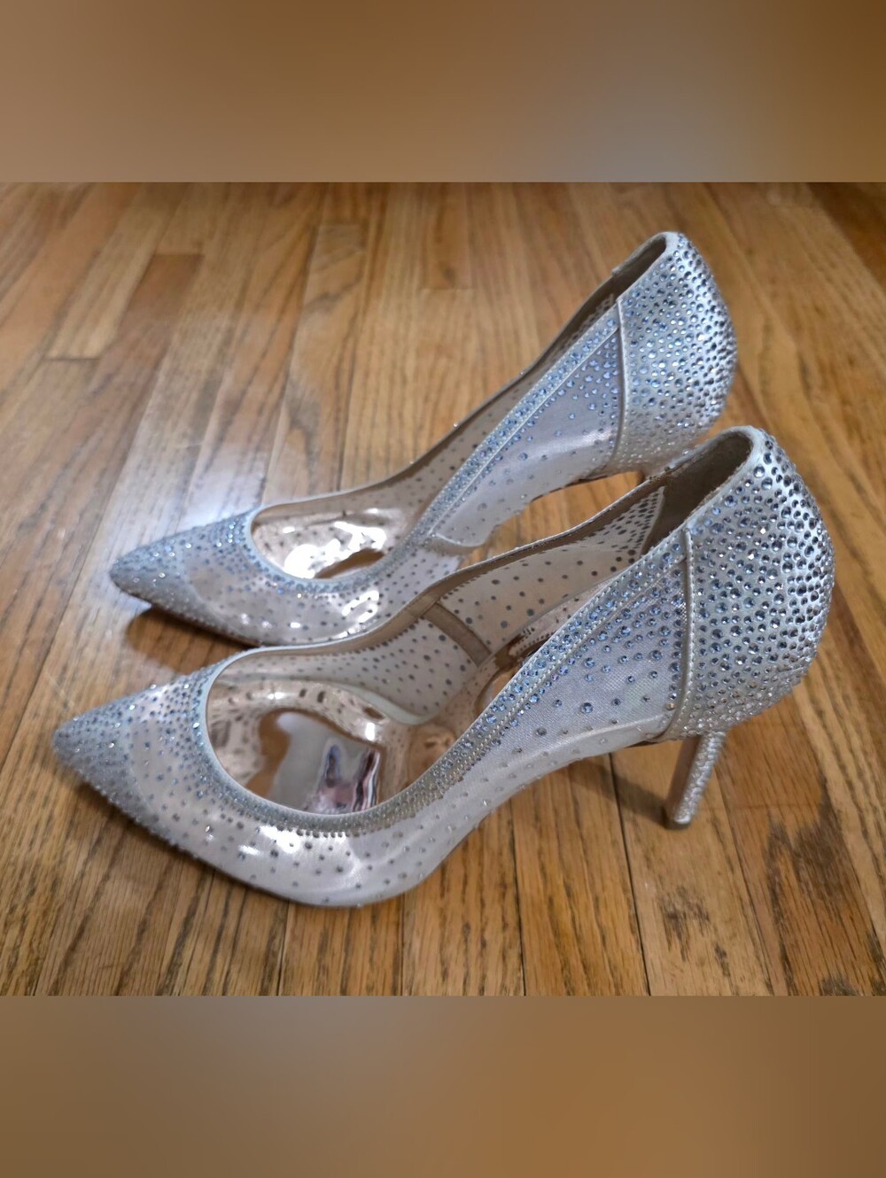 Badgley Mischka Mesh Crystal Embellishments Pumps - Beige/Silver
